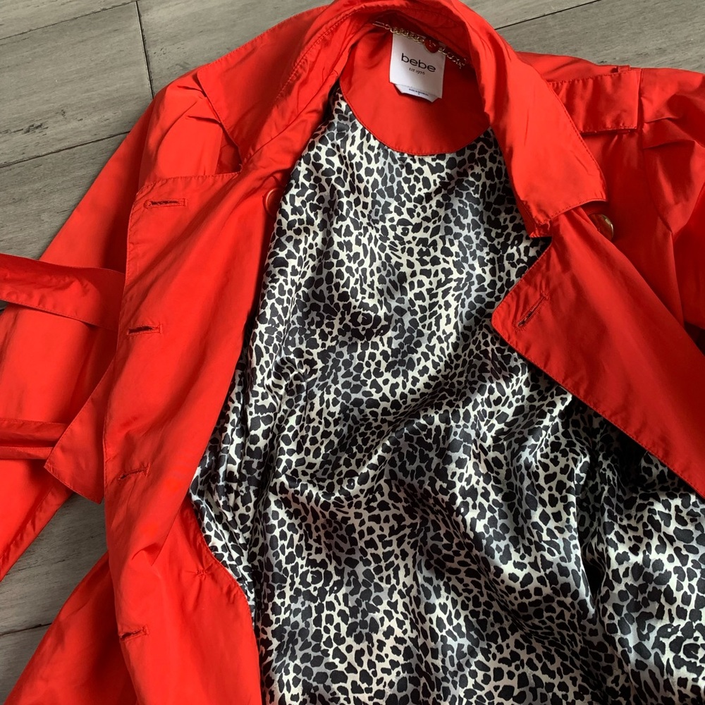 bebe Red Classic Trench Coat with Belted Waist - Picture 3 of 5
